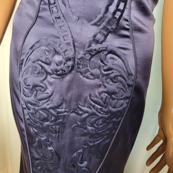 Couture Custom silk navy gown body con size 4 - Picture 5 of 5